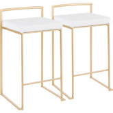 Fuji Stackable 27" Counter Stool in White Velvet & Gold Metal (Set of 2)